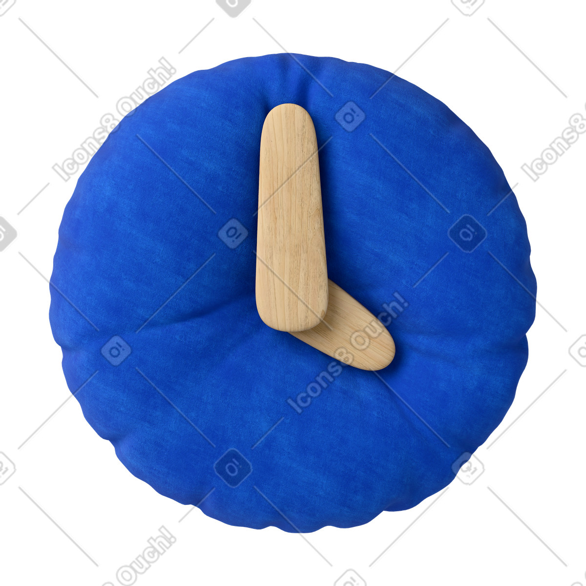 Blue padded clock with hands illustration in 3D Plush icons style download in PNG, SVG