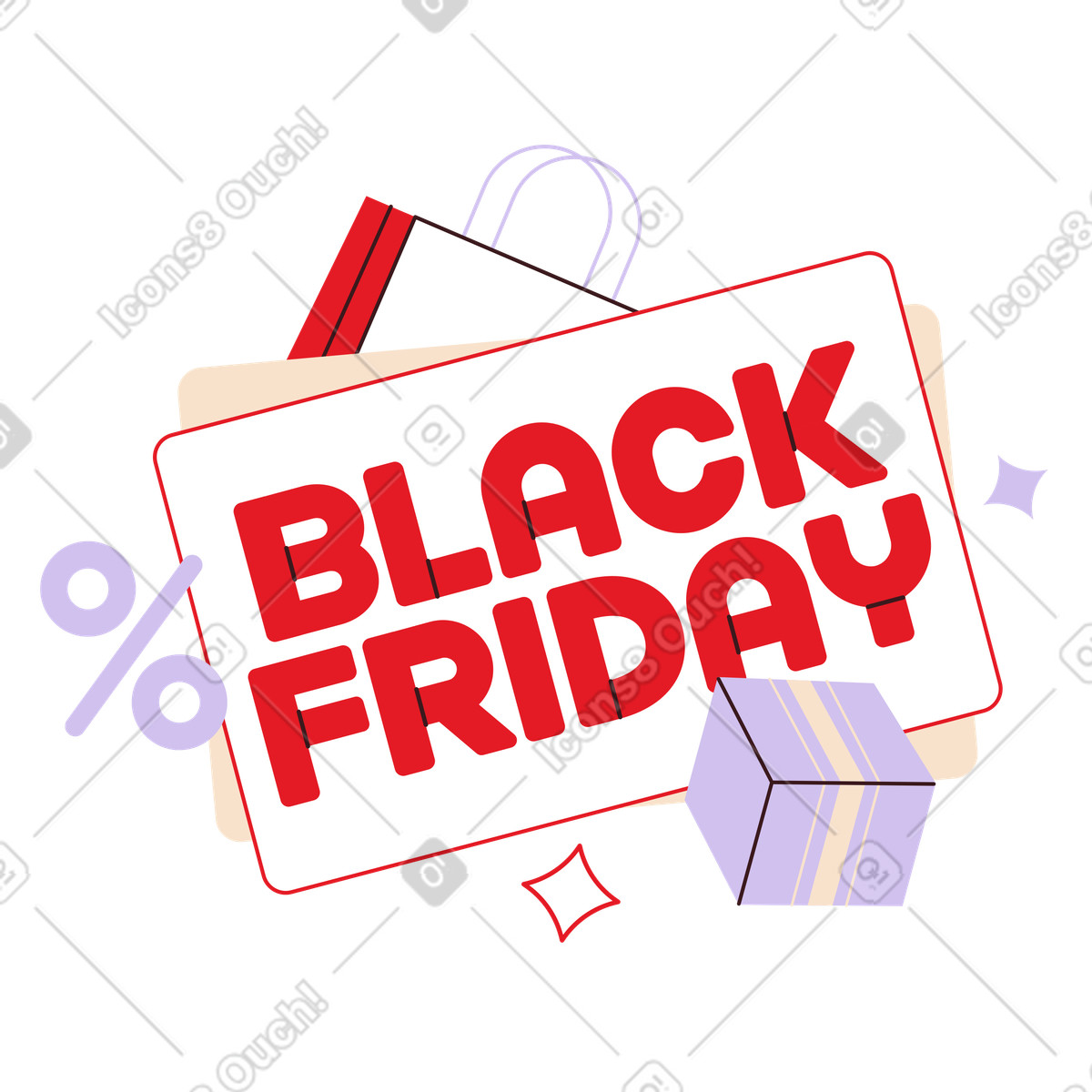 Folks 스타일의 Black Friday lettering and package, Discount event advertisement 일러스트레이션 PNG, SVG 다운로드