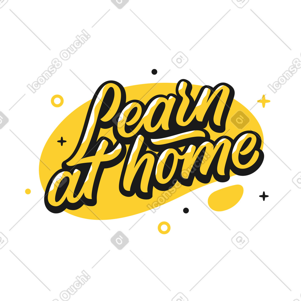 Illustration Apprenez à la maison le lettrage sur fond jaune dans style Taxi télécharger aux formats PNG, SVG