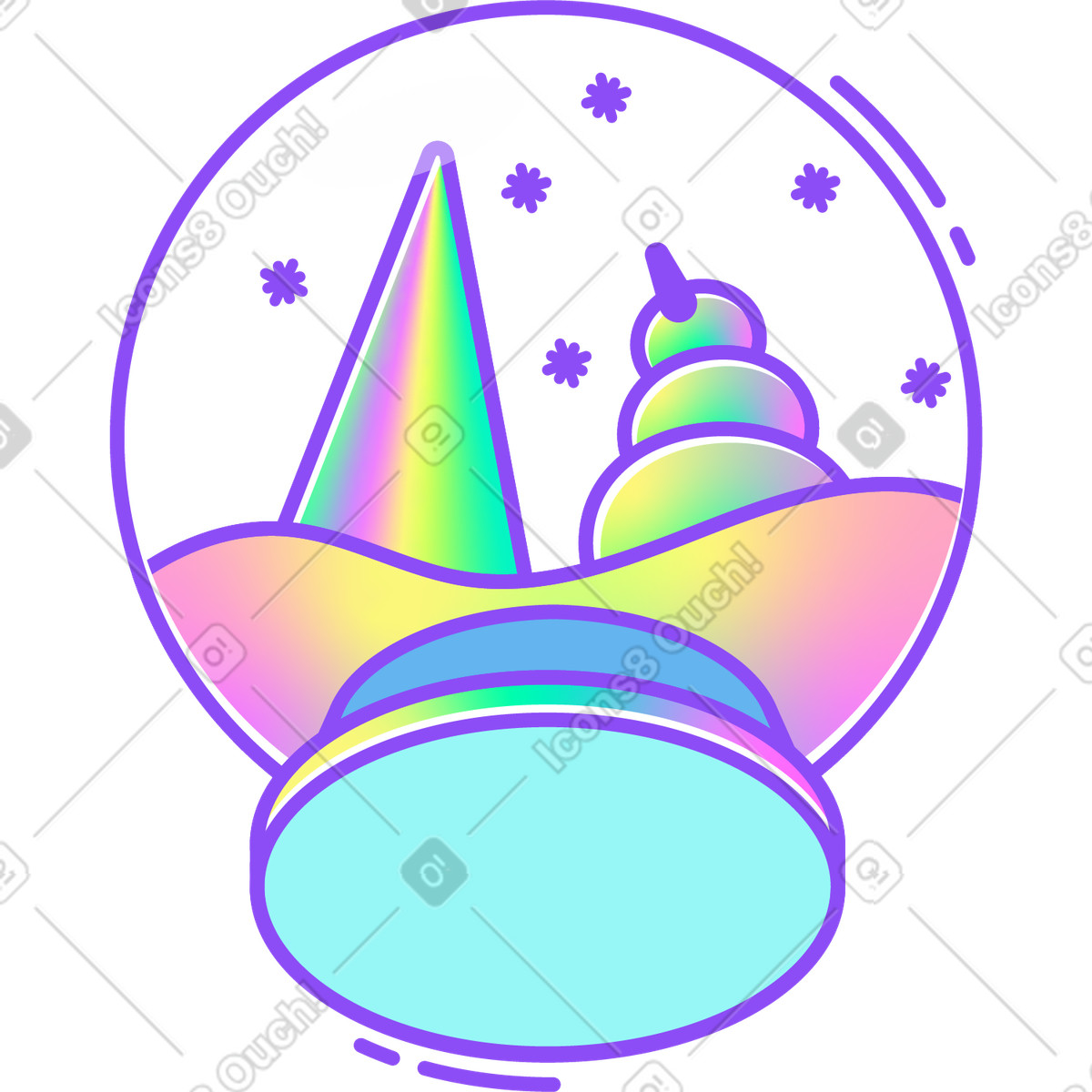 Schneekugel-Illustration im Holographic-Stil als Download in PNG, SVG