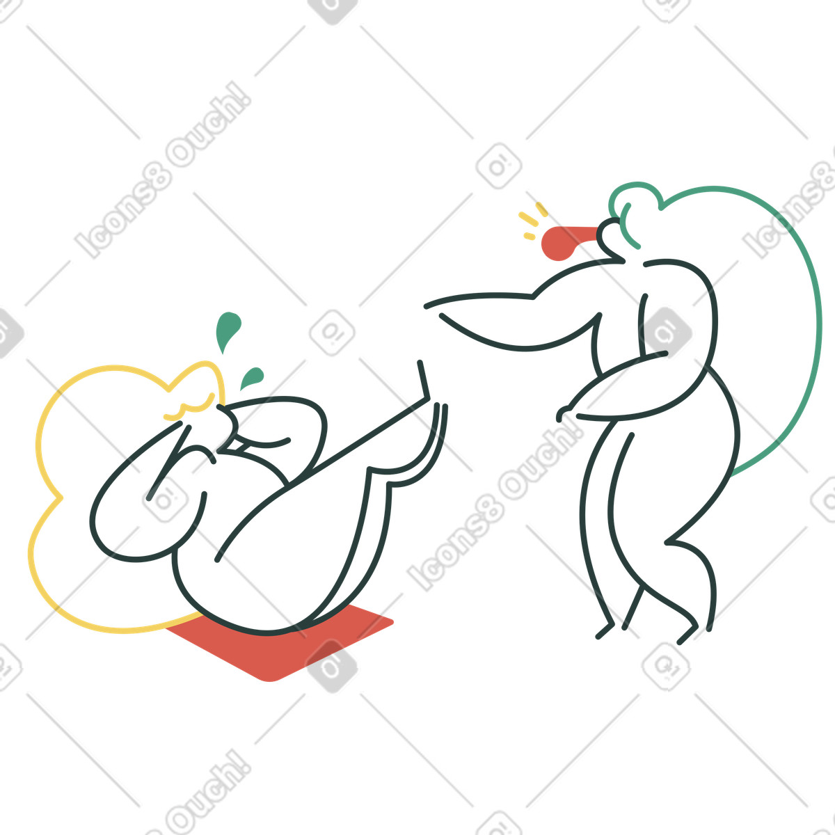 Donna che fa esercizio di sit-up con allenatore fitness illustrazione in stile Macaroni scarica in PNG, SVG
