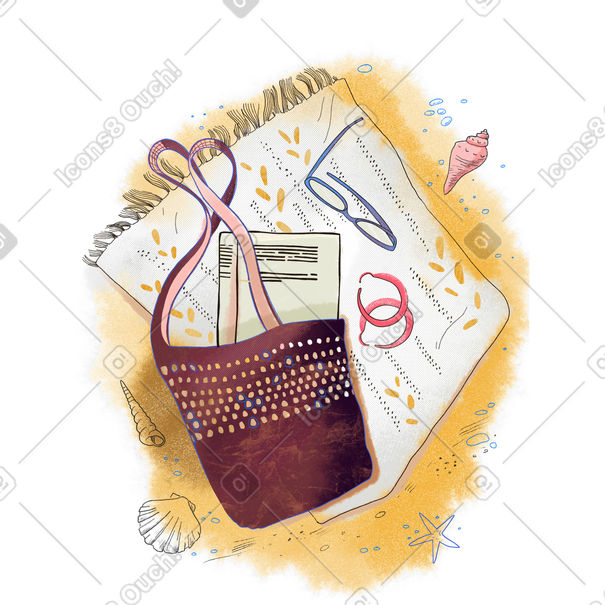 Relaxing on a sandy beach in summer illustration Moments style download PNG, SVG