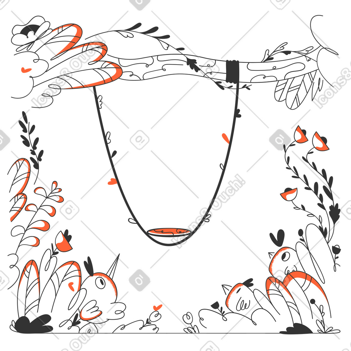 Illustration Swing hanging from tree branch dans le style Crayon à télécharger aux formats PNG, SVG