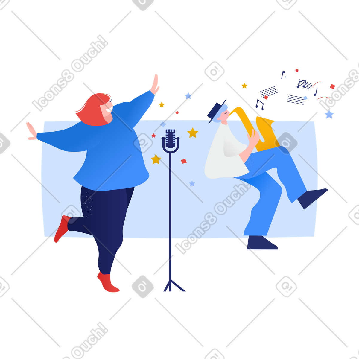 Illustration Chanteur et musicien dans le style Clip à télécharger aux formats PNG, SVG