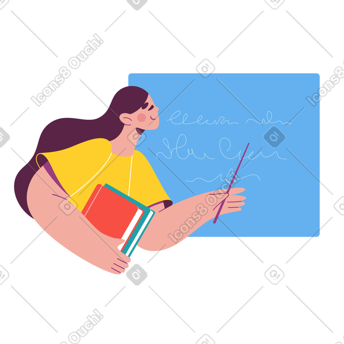 Instructor giving explanation on chalkboard illustration teaching clipart PNG download