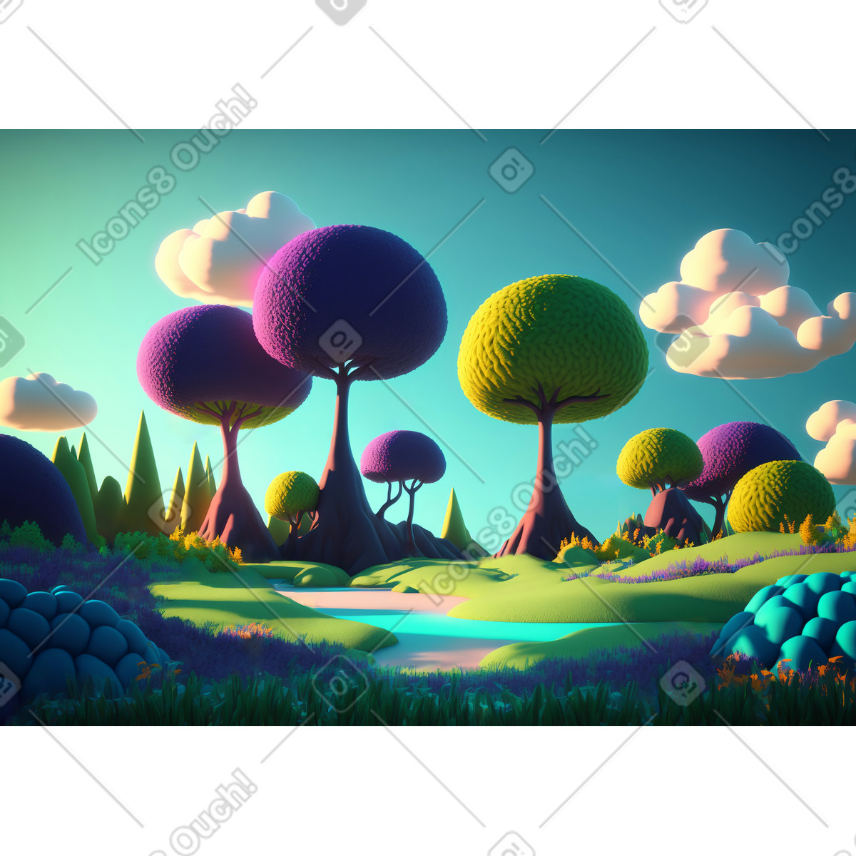下载 Experimental 风格的 3d奇幻森林背景 插画，支持 PNG、SVG 格式