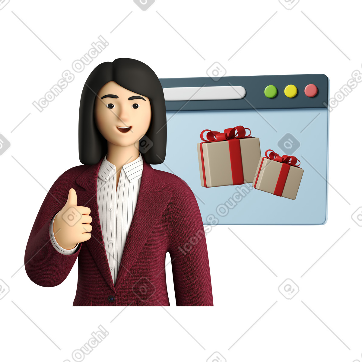 3D Business 스타일의 온라인으로 선물을 주문하는 사업가 일러스트레이션 PNG, SVG 다운로드