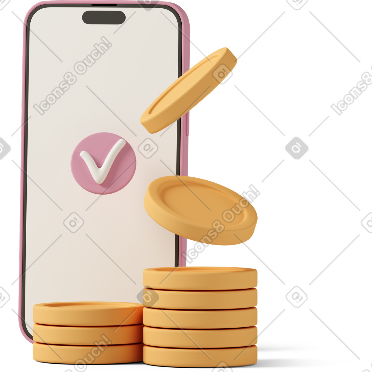 下载 3D Casual life 风格的 Money and phone 插画，支持 PNG、SVG 格式