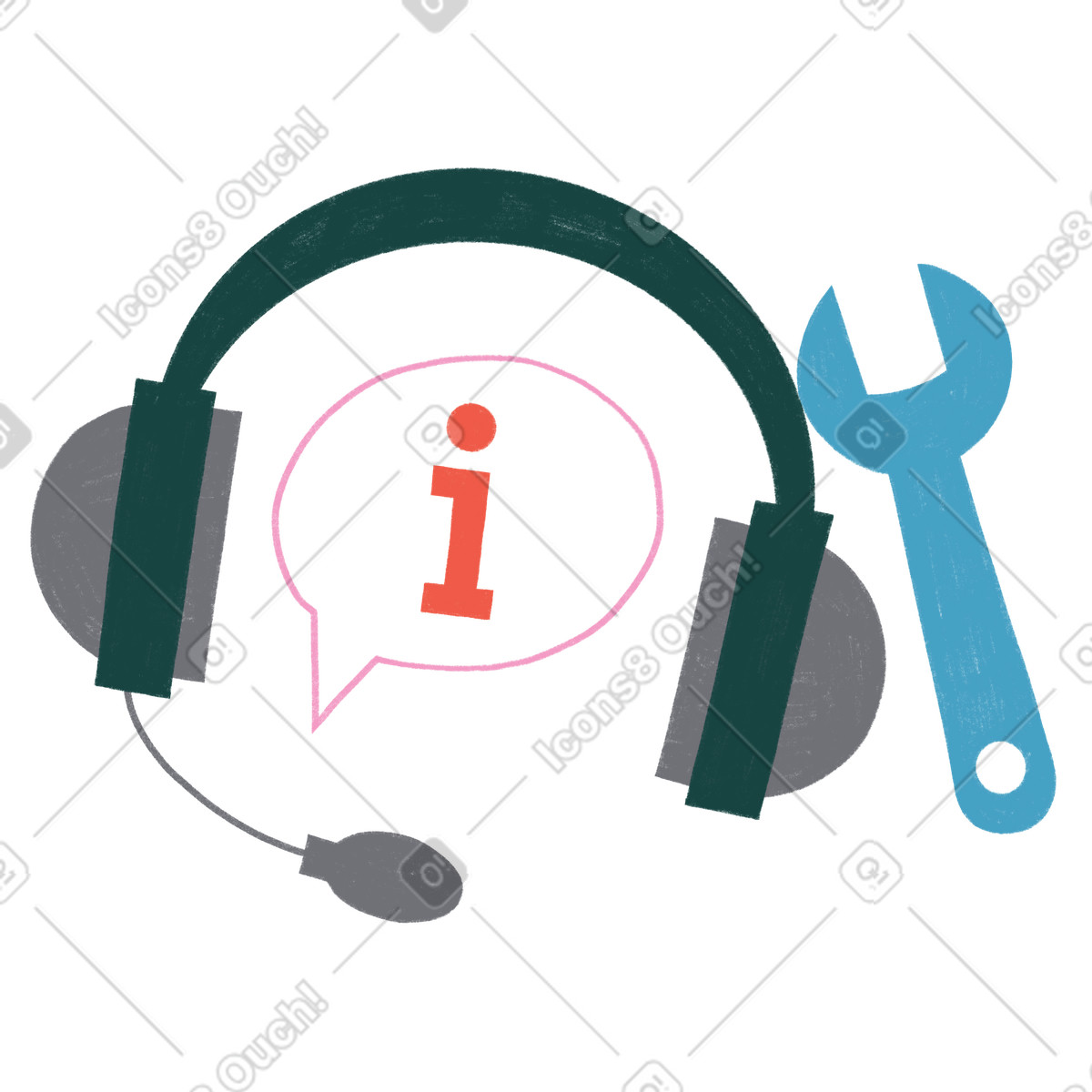Cuffie e bolla con icona di informazioni per il supporto illustration in PNG, SVG