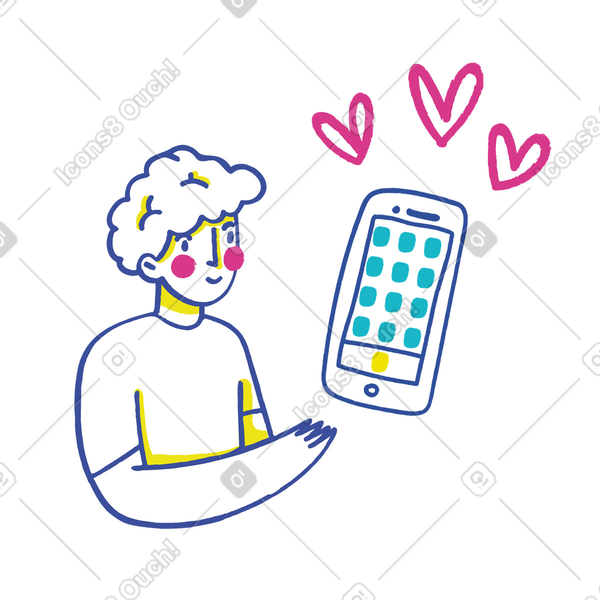 下载 Lime 风格的 Romantic texting with a girlfriend on phone, Love and affection in online chat 插画，支持 PNG、SVG 格式