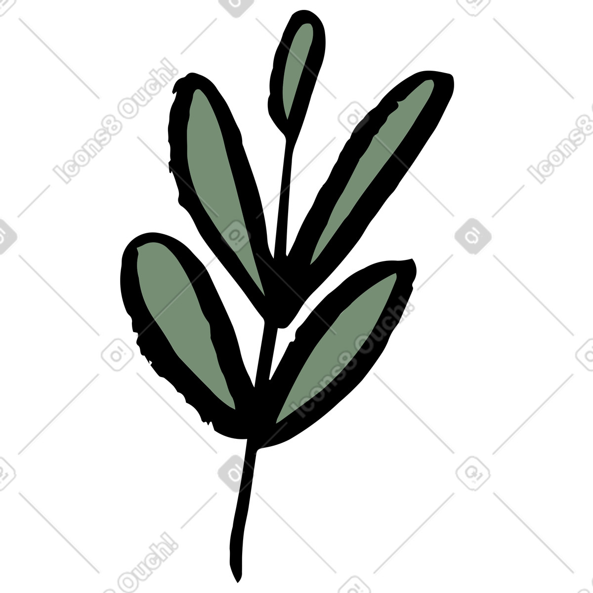 Simple green foliage illustration in Scandi style download in PNG, SVG