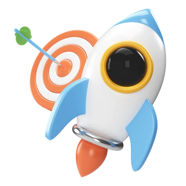 A rocket with a target - 3D Corporate style illustration