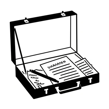 An elegant black briefcase is open, revealing a neatly organized array of documents inside. The documents are labeled with the words "Wealth Management" in a clear, bold font. The briefcase has a polished exterior with silver clasps and a comfortable handle. Papers are stacked in an orderly fashion, with some slightly fanned out to show their content. A sleek pen lies on top of the documents, adding to the professional appearance of the scene.
