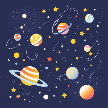 A galaxy filled with swirling stars and planets in candy corn colors