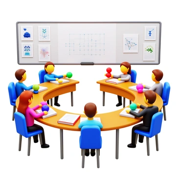 A classroom setup featuring several students engaged in learning about ionic bonds. The students are using various colorful models to represent different atoms and their bonds. Desks are arranged in a semi-circle, allowing students to interact with each other. A whiteboard at the front displays diagrams of ionic bonding concepts. Books and notebooks are open on the desks, showing notes and illustrations related to the topic. The classroom is well-lit, with educational posters on the walls that depict the periodic table and atomic structures.