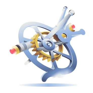 A close-up view of a tattoo machine is displayed prominently in the frame. The machine features intricately designed metallic gears, showcasing a shiny silver finish with hints of brass. Small, sharp needles are visible, glinting with precision as they are aligned perfectly within the machine's structure. The gears are interlocked, demonstrating their complex mechanics. The background is softly blurred, bringing the focus to the machine's details, with subtle hints of color reflecting off the metallic surfaces. A faint shadow beneath the machine adds depth to the image.