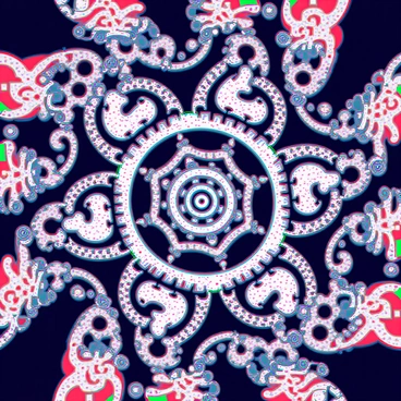 A kaleidoscope pattern composed of swirling dots in an array of vibrant colors. The dots vary in size and intensity, creating a dynamic and fluid composition. The design features intricate layers of overlapping circles and spirals that blend seamlessly into one another. The colors include bright reds, deep blues, vivid greens, and sunny yellows, all arranged in a harmonious yet chaotic flow. The overall effect is mesmerizing, drawing the eye in with its vivid complexity and lively rhythm.