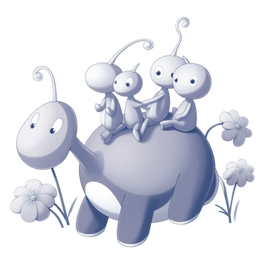 A small group of Pikmin, distinct plant-like creatures with round bodies and slender stems, are seated on the back of a large, friendly creature. The creature has a rounded body, soft features, and a gentle expression, showcasing its friendly nature. The Pikmin hold on tightly as the creature moves forward, surrounded by lush foliage and oversized flowers that create a vibrant environment. The scene captures the sense of adventure as the Pikmin enjoy their ride, with some looking excited while others appear curious about their surroundings. The interaction between the Pikmin and the creature suggests a bond of friendship and teamwork.