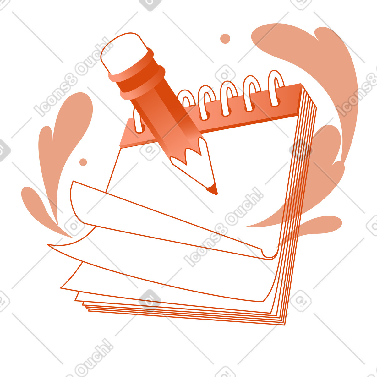 Ilustración Lápiz y bloc de notas, planificación, realización una encuesta. en estilo Orange a descargar en PNG SVG