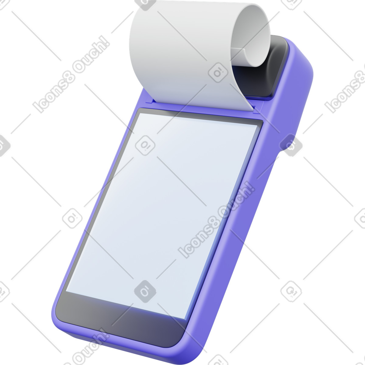 Pos terminal receipt, purple payment printing receipt paper, transaction confirmation device illustrazione in stile 3D Playful scarica in PNG, SVG