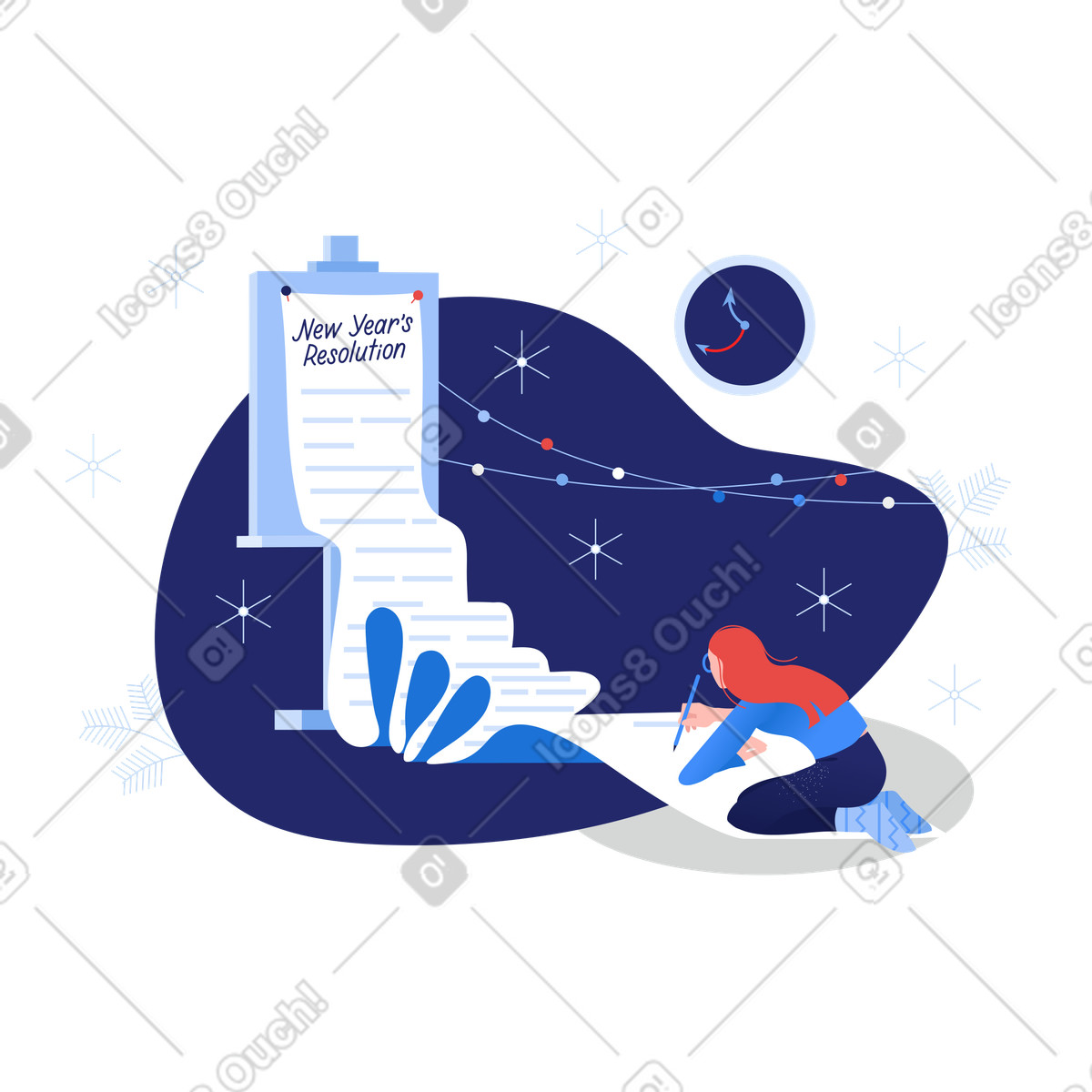 Woman writing New Year Resolution illustration in Clip style download in PNG, SVG