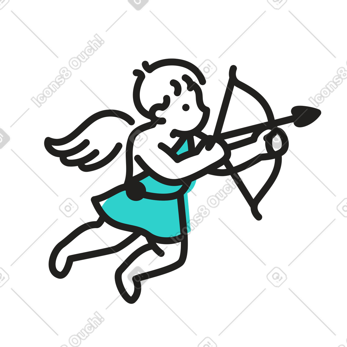 Illustration Petit cupidon avec un arc et des flèches dans le style Little à télécharger aux formats PNG, SVG