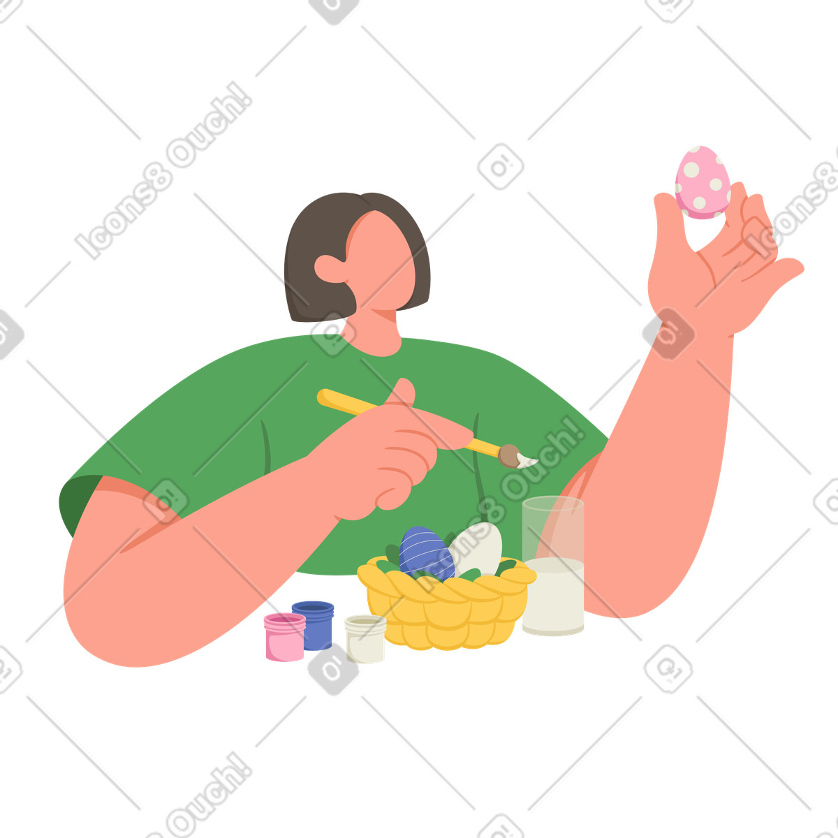Giovane donna che tinge le uova di pasqua illustrazione animata in stile Social scaricabile in GIF, Lottie (JSON), AE