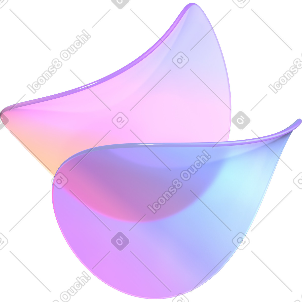 Two deformed thin lenses of different colors illustration in 3D Glassy style download in PNG, SVG