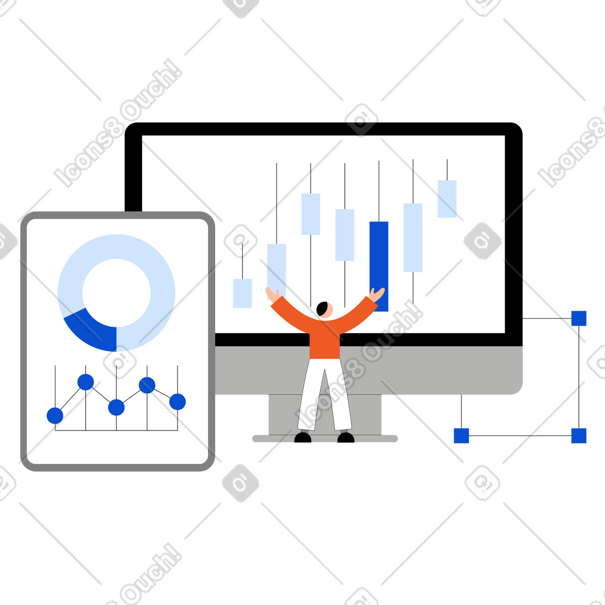 Ilustração de Data analyst interpreting financial statistics, data-driven strategy and business intelligence em no estilo Tiny para baixar em PNG, SVG