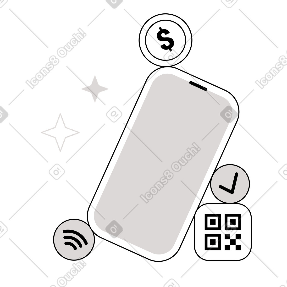 Mobile payment using QR code, Cashless payment and fintech solution illustration in PNG, SVG
