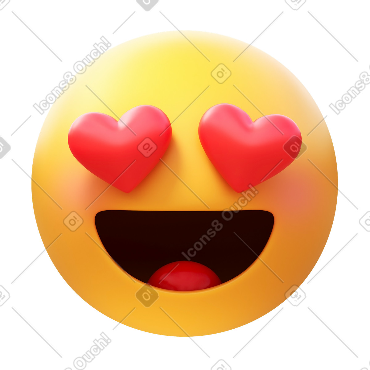 Ilustración Emoji de cara sonriente con ojos corazón en estilo 3D Fluency a descargar en PNG y SVG