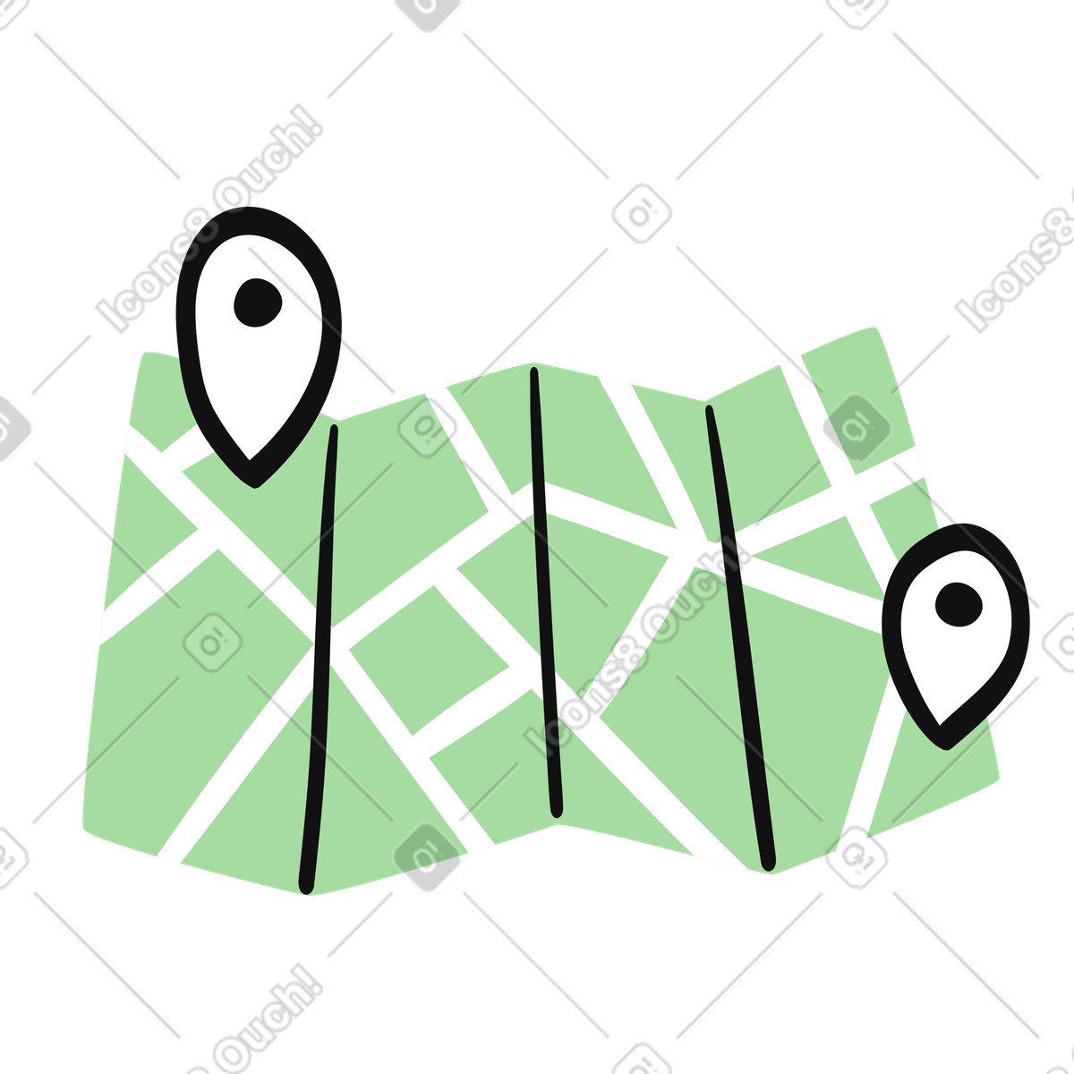 Ilustração de Map navigation route with two location pins and street grid em no estilo Organic para baixar em PNG, SVG