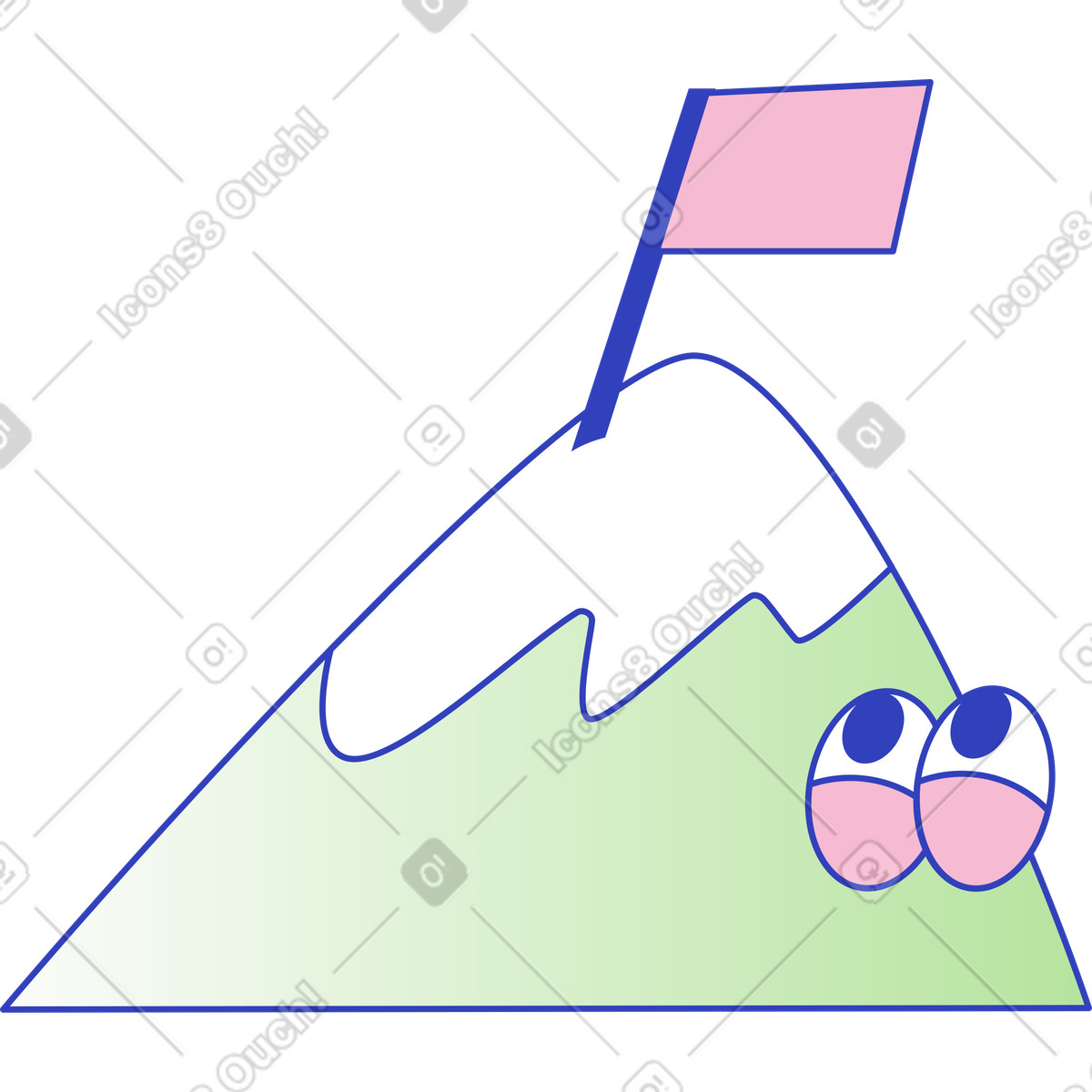 Mountain with flag illustration in Eyeful style download in PNG, SVG