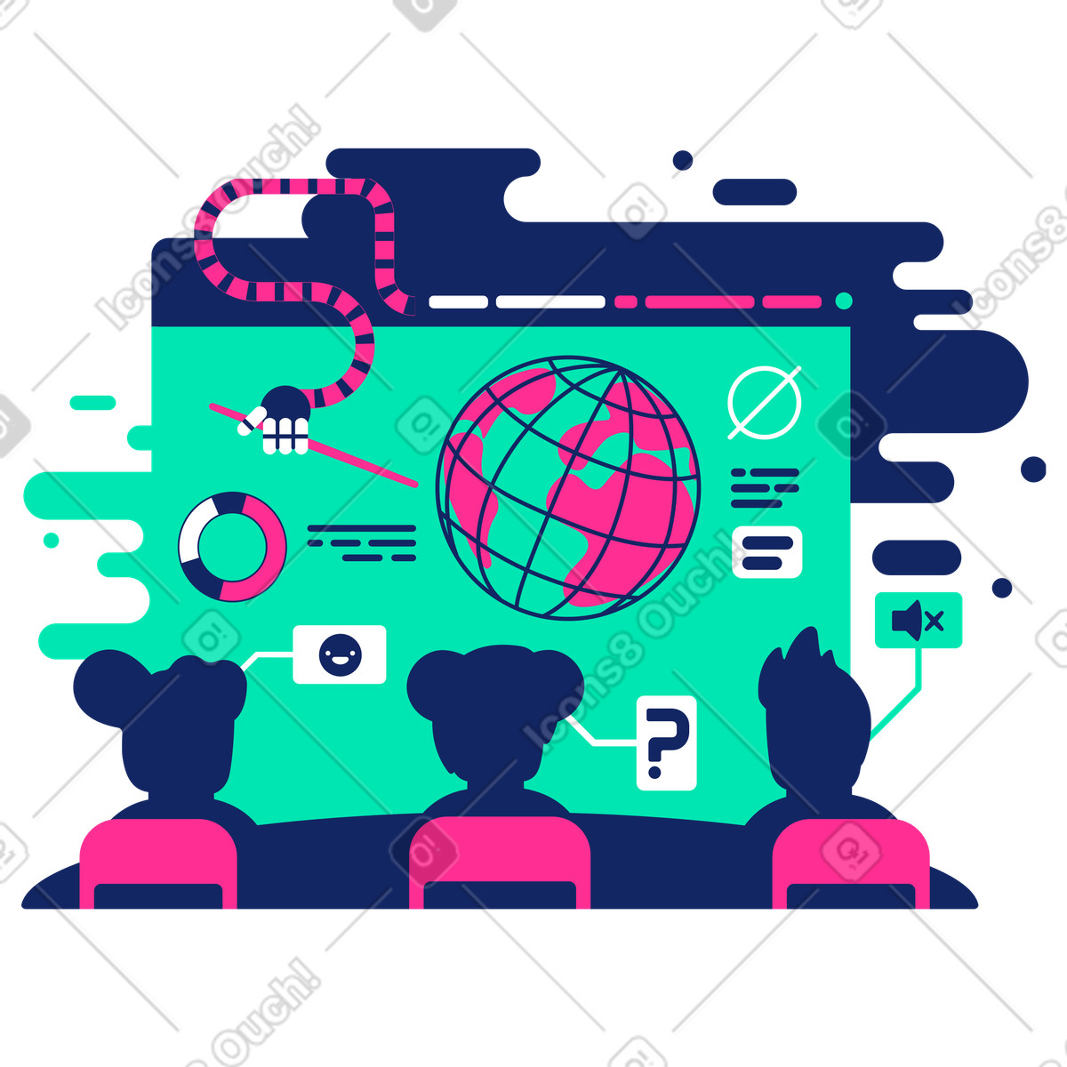 Kinder lernen geographie mit roboter-Illustration im Cyborg-Stil als Download in PNG, SVG