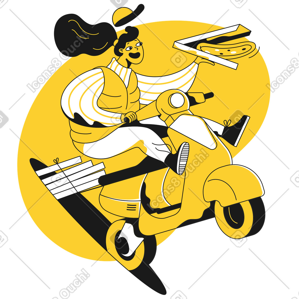 Illustration Livraison rapide de pizzas dans le style Taxi à télécharger aux formats PNG, SVG