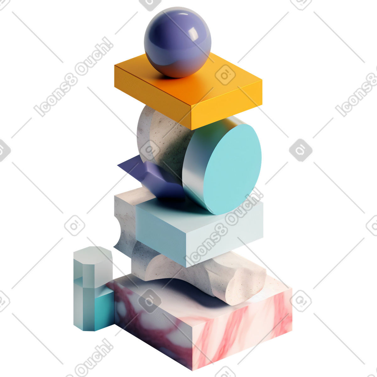 Ilustração de Coluna abstrata, pilha formas geométricas em no estilo 3D Construction para baixar em PNG, SVG