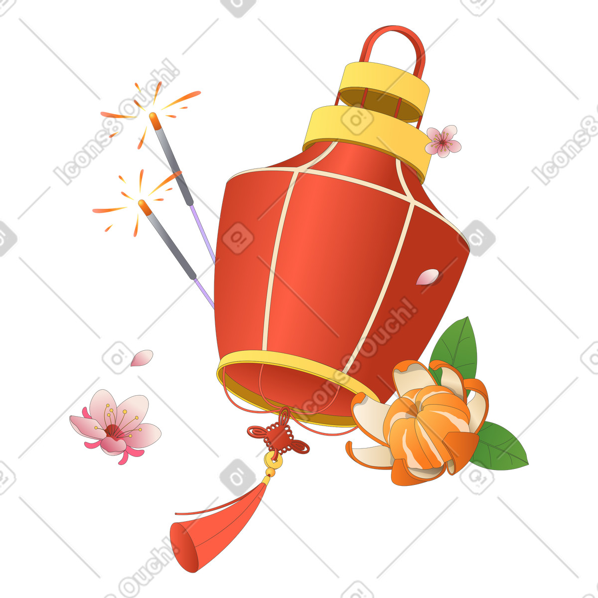 Lanterna rossa cinese e bengala illustrazione in stile Kit scarica in PNG, SVG