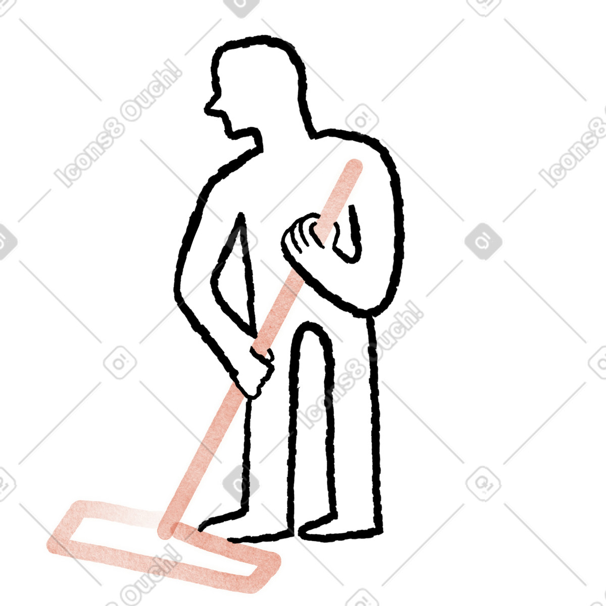 Mop held by stick figure cleaning floor with long handle illustrazione in stile Anthropic Claude Hand Drawn scarica in PNG, SVG