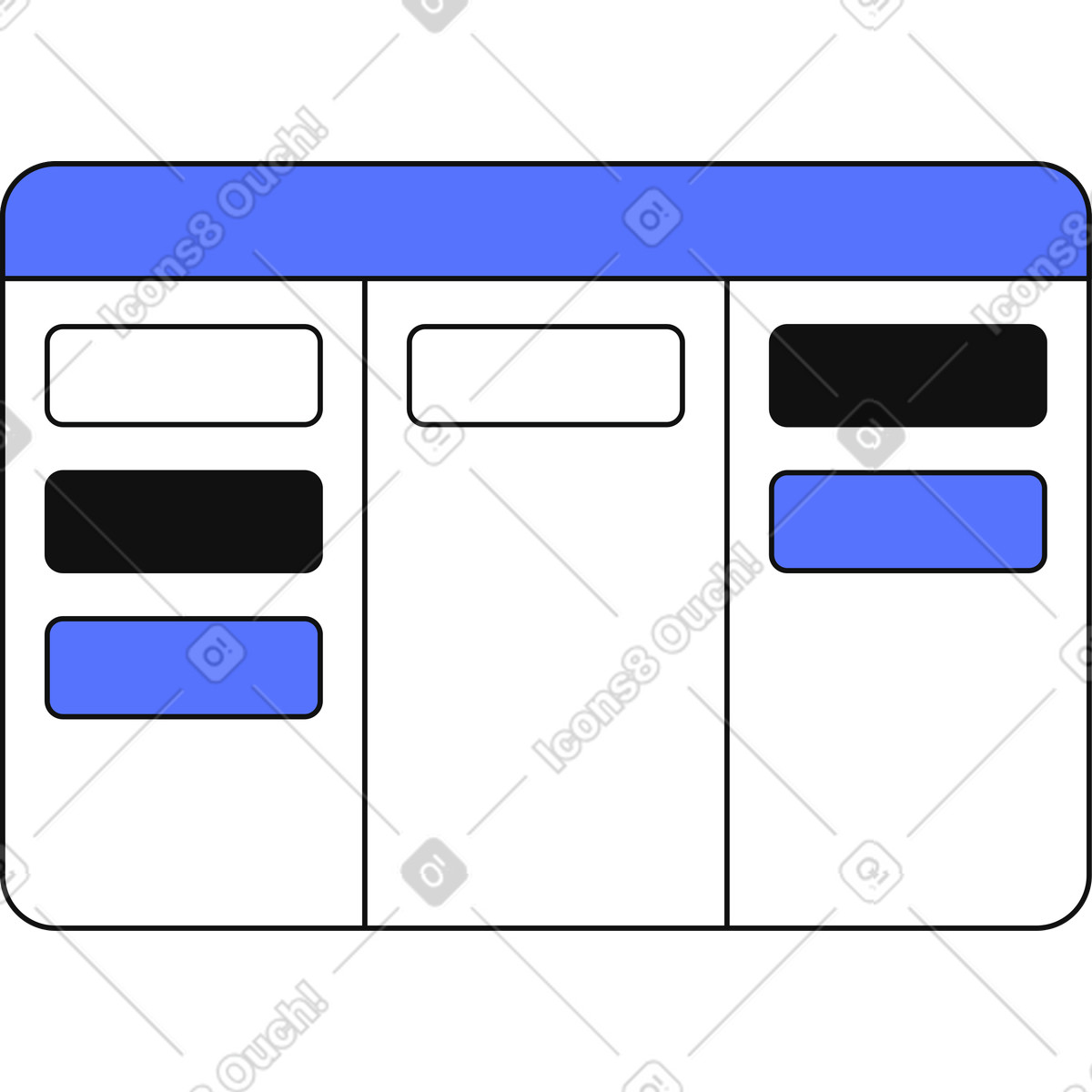 Main 스타일의 Kanban board for visual task management workflow in three columns 일러스트레이션 PNG, SVG 다운로드