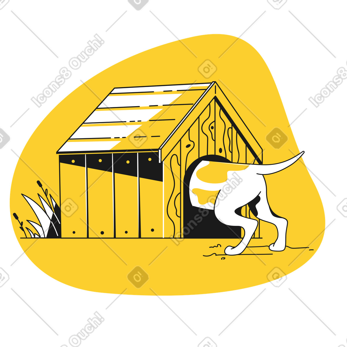 Taxi 스타일의 Dog entering wooden doghouse, Sign up concept 일러스트레이션 PNG, SVG 다운로드
