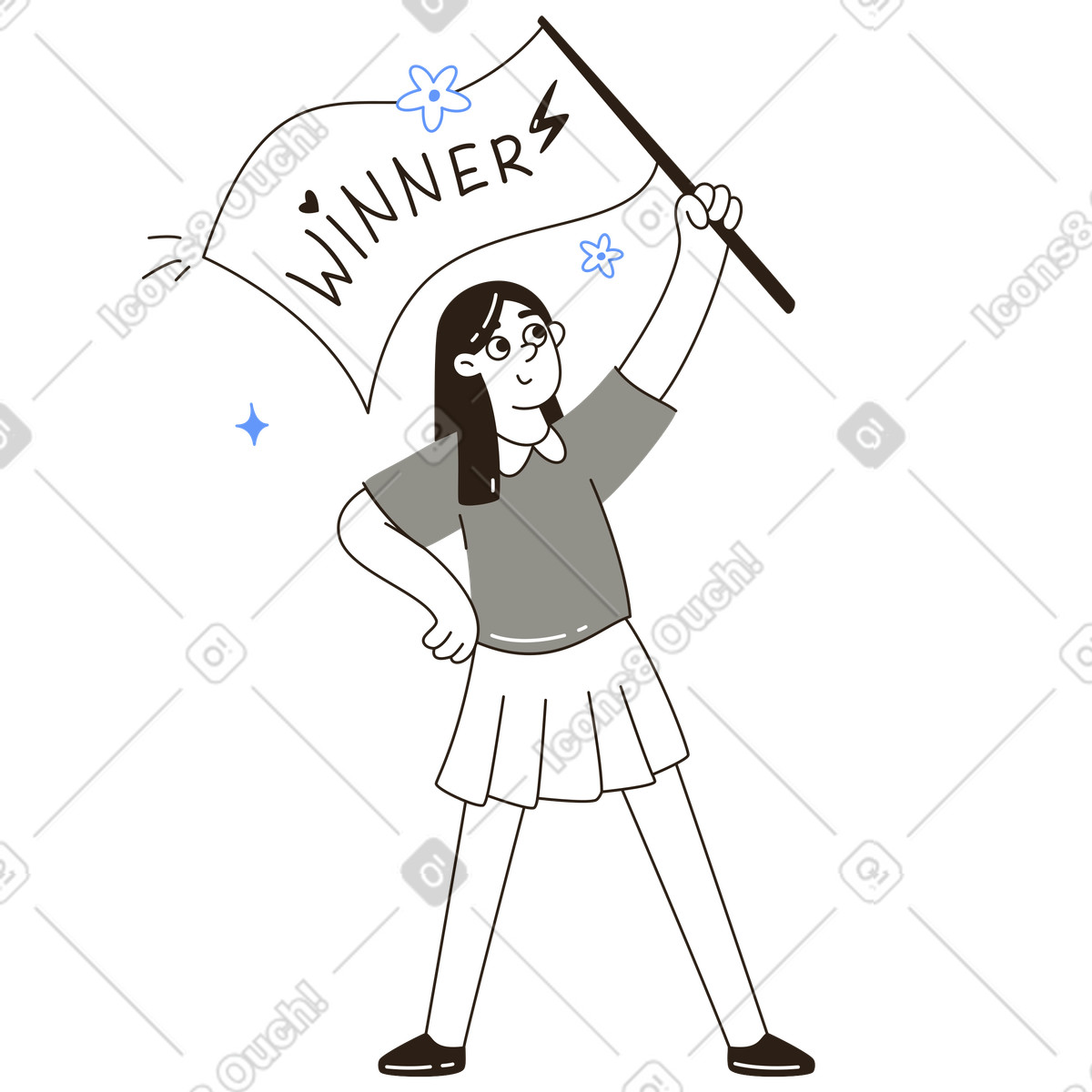 Celebrating achivements and victory with a winner flag illustration in Plain style download in PNG, SVG