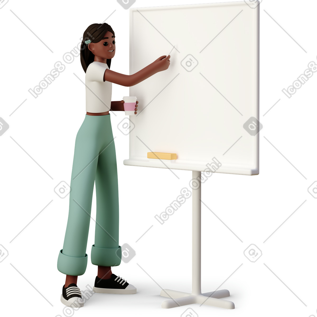 Young woman giving lesson material illustration teacher clipart next to whiteboard PNG