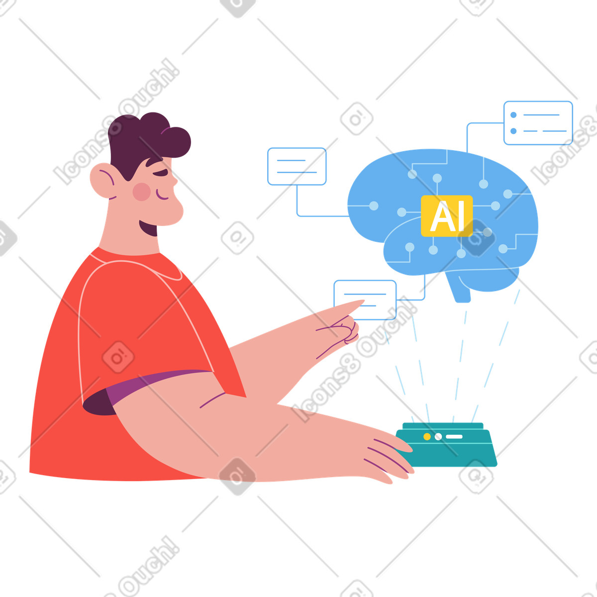 Student studying artificial intelligence, AI technology training illustration in Sammy style download in PNG, SVG