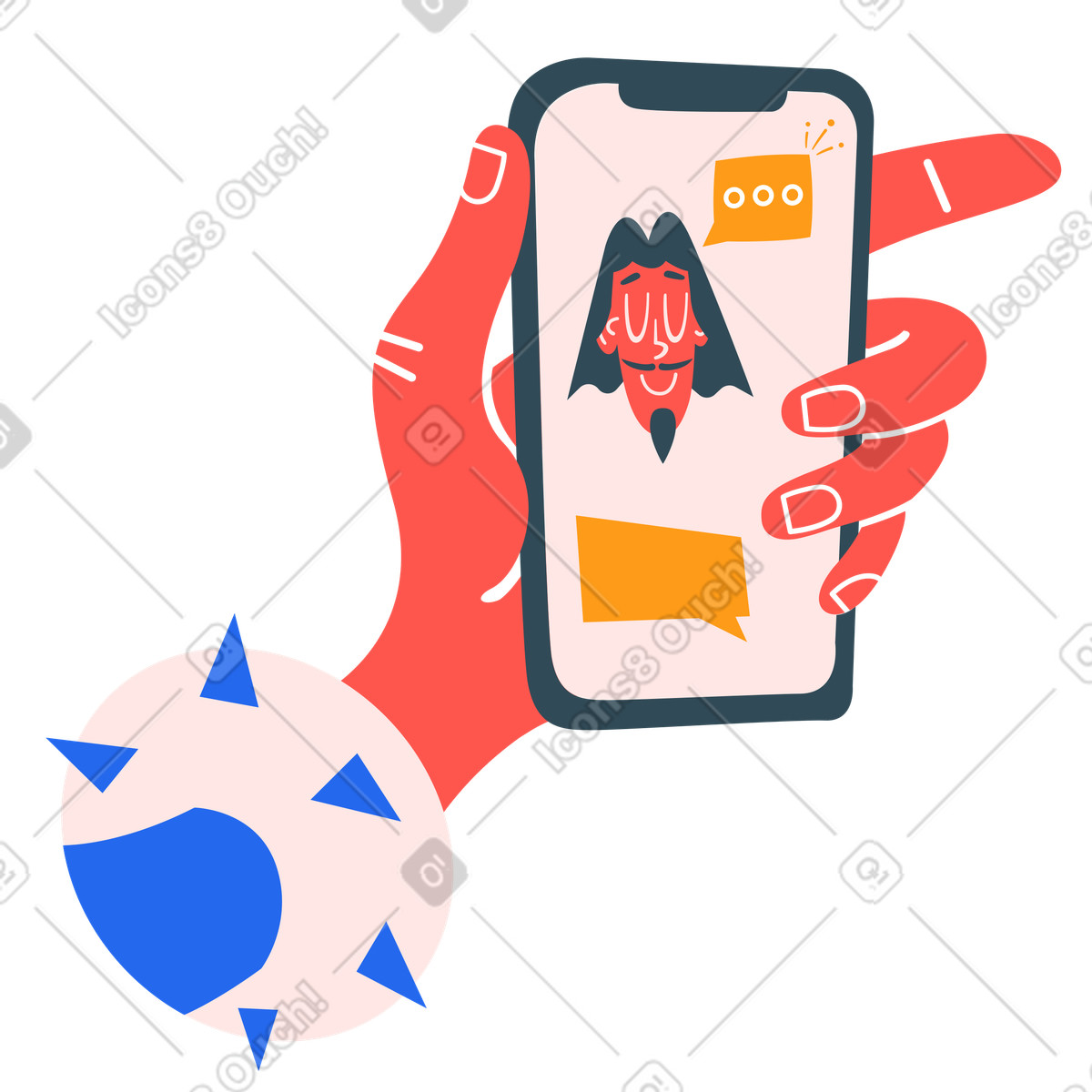 Mit einem freund am telefon chatten-Illustration im Kingdom-Stil als Download in PNG, SVG