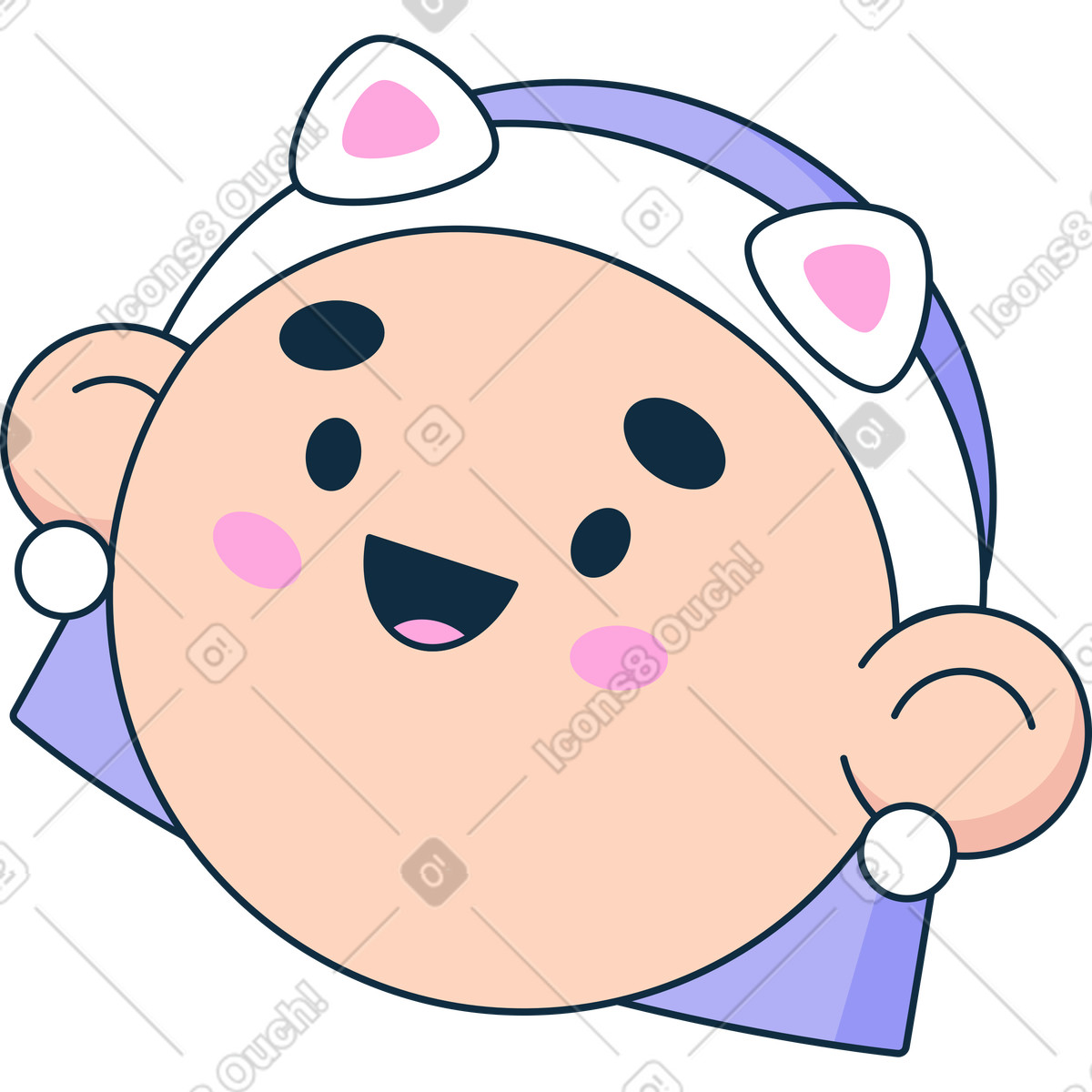 Bubble gum 스타일의 고양이 귀를 가진 여성 머리 일러스트레이션 PNG, SVG 다운로드