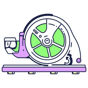 A large train wheel is positioned on a railway track, showcasing its intricate details. The surface of the wheel is textured, revealing the metal's sheen and wear. Surrounding the wheel, bolts and nuts are clearly visible, attached to the track and the wheel's assembly. The track itself runs straight into the distance, with wooden ties visible on either side. The scene captures the mechanical components of the train wheel in a precise and clear manner.