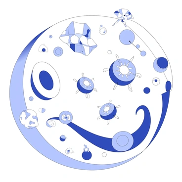 A cellular environment is depicted, showcasing various ATP molecules dispersed throughout the space. Each ATP molecule is illustrated as a small, spherical structure with intricate details, resembling tiny suns. The ATP molecules emit light rays, highlighting their role in energy production. Surrounding them are various organelles, such as mitochondria and ribosomes, providing context within the cell. The overall scene emphasizes the dynamic activity and energy flow within the cellular structure.