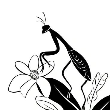 An orchid mantis perched on a vibrant flower, with its limbs extended gracefully. The sunlight creates a warm glow around the mantis, illuminating its delicate features and intricate patterns. The flower’s petals are slightly open, showcasing their texture and detail, while the background consists of softly blurred foliage.