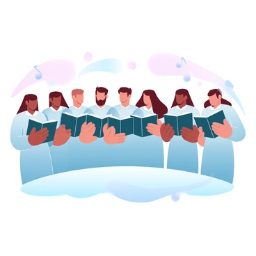 A group of choir members singing hymns with open hymn books in hand