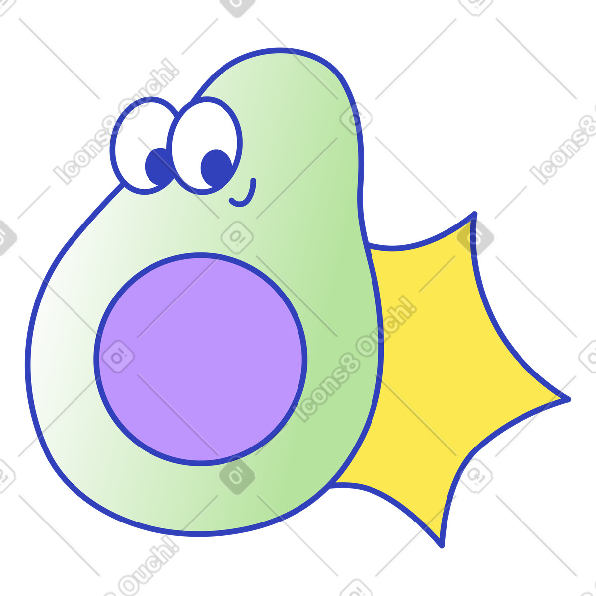 Eyeful スタイルの Avocado as healthy snack symbol with cute face and highlight shape のイラストをPNG、SVG形式でダウンロード
